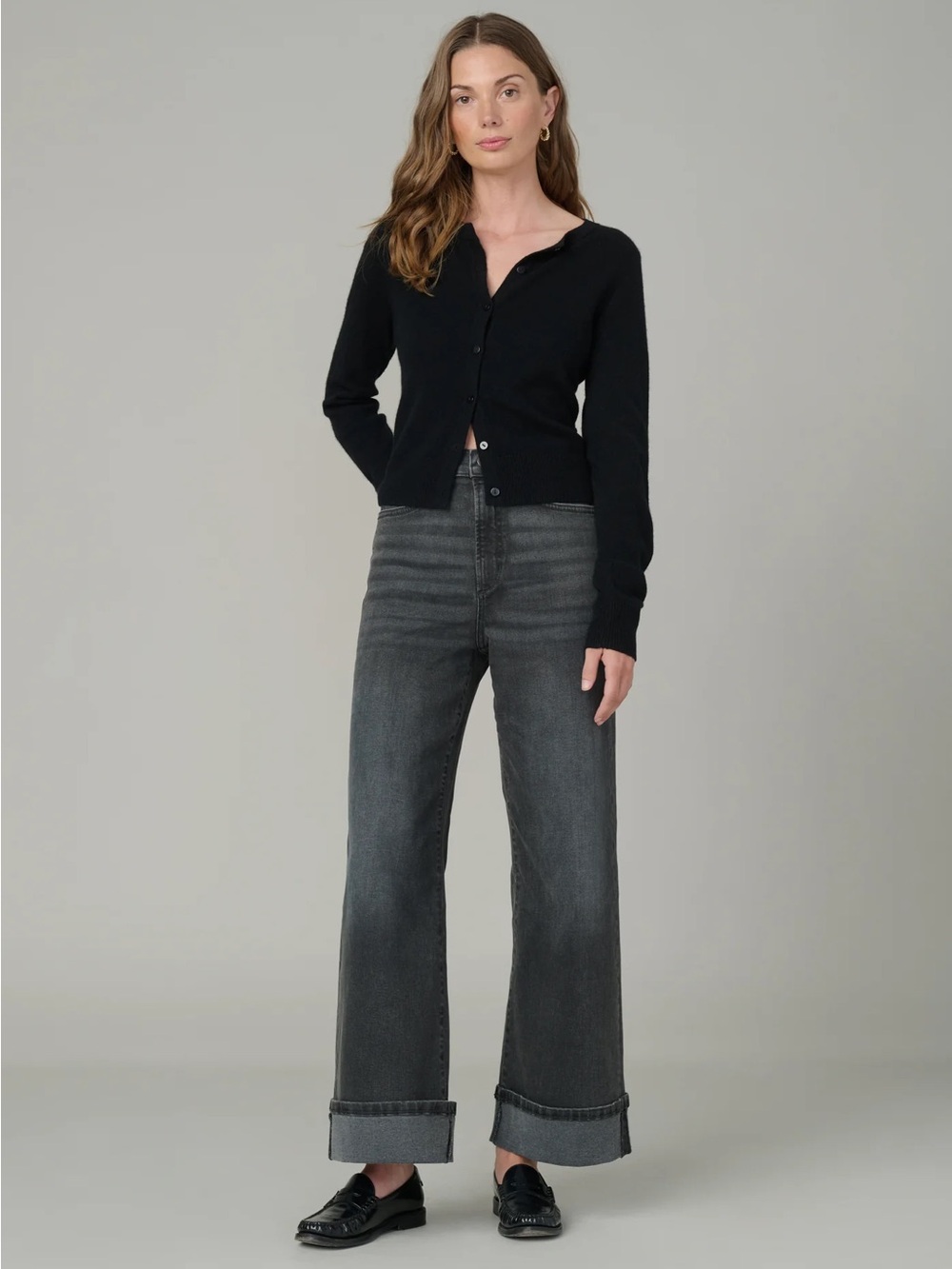 Joe's Jeans Wide Leg High-Rise Cuffed Jeans, Washed Black Women's 28